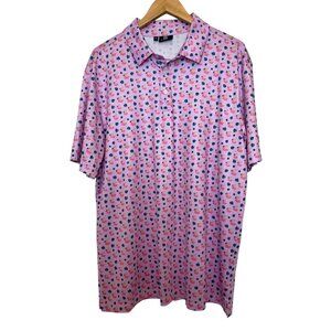 Green Side Golf Mens Pink Flamingo & Tropical Print Polo, XL